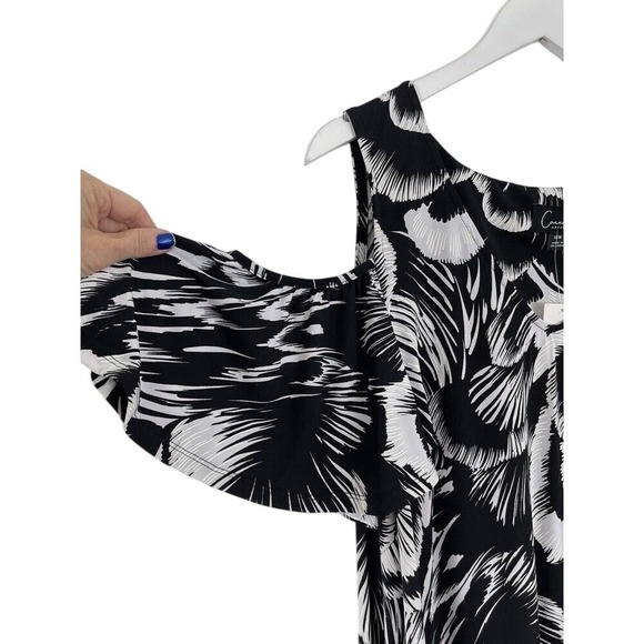 Connected Apparel Women's Black/White Cold Shoulder Midi Dress Plus Size 18W NEW - Picture 2 of 3